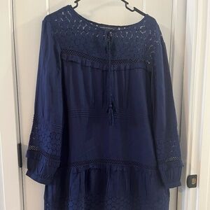 French Connection Blue Lola Lace Boho Sundress Dress SZ 12 Cotton/Viscose Blend